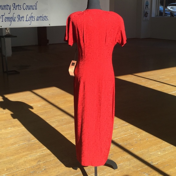 Carole Little long/maxi red Asian style short sleeve button front dress - Picture 4 of 8